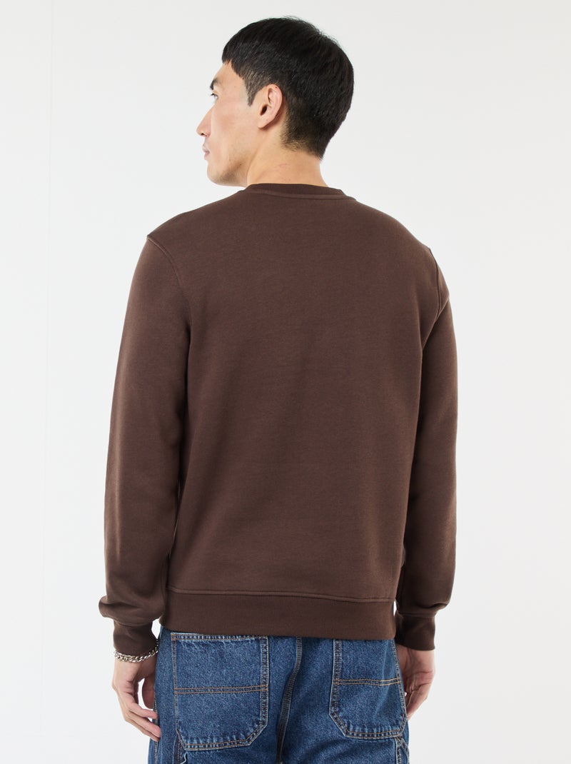 Sweat uni à col rond en molleton gratté Marron - Kiabi