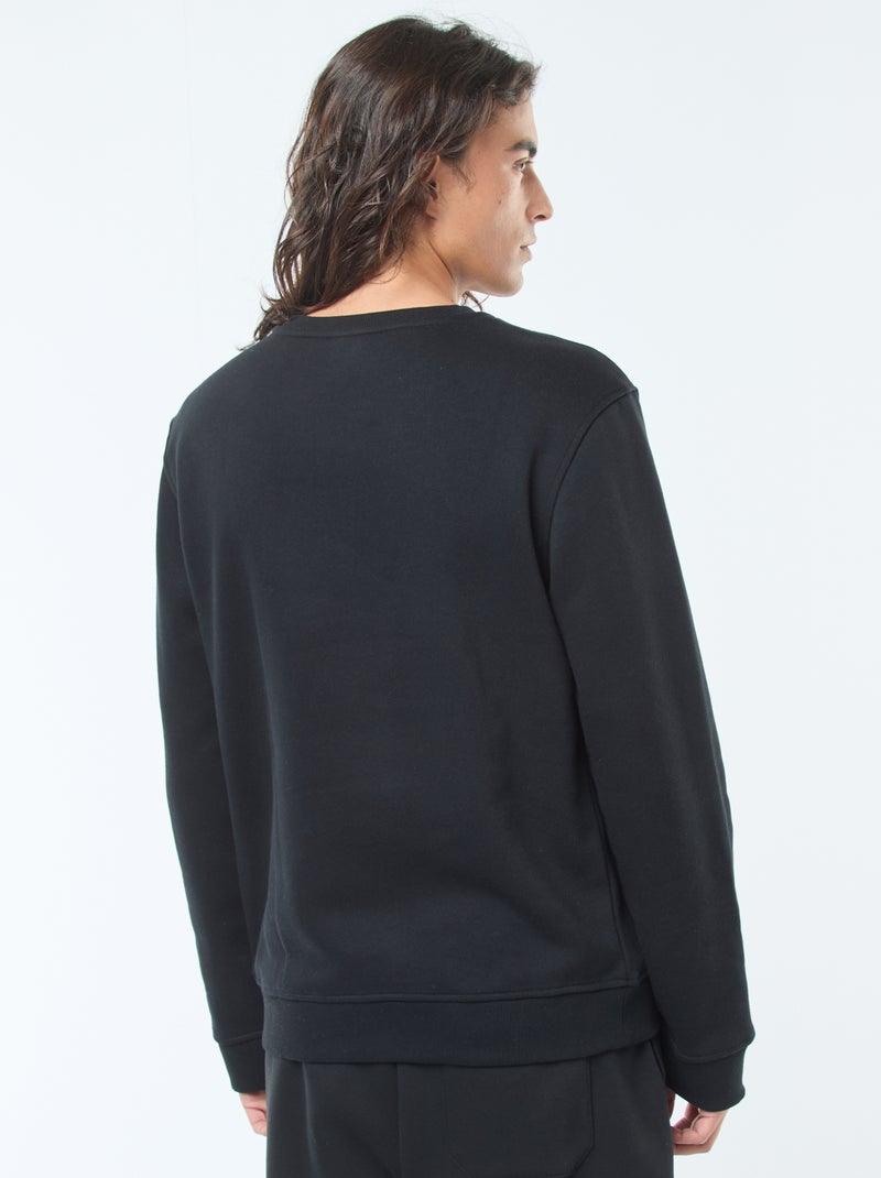 Sweat uni à col rond en molleton gratté Noir - Kiabi