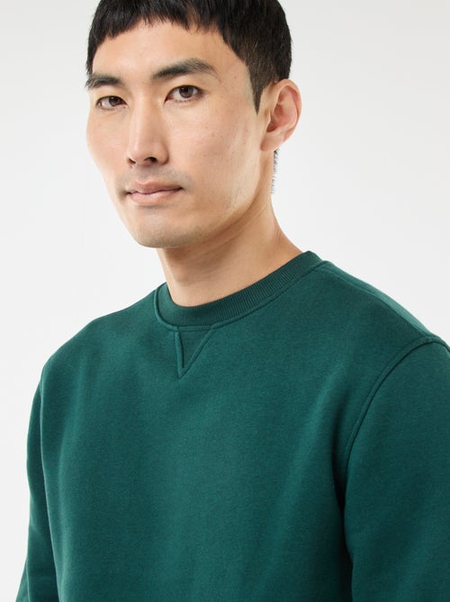 Sweat uni à col rond en molleton gratté - Kiabi