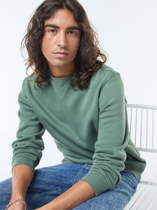 Sweat uni à col rond en molleton gratté