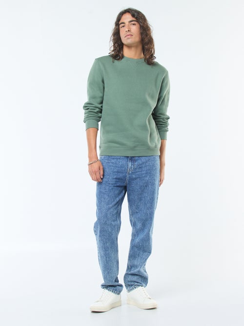 Sweat uni à col rond en molleton gratté - Kiabi