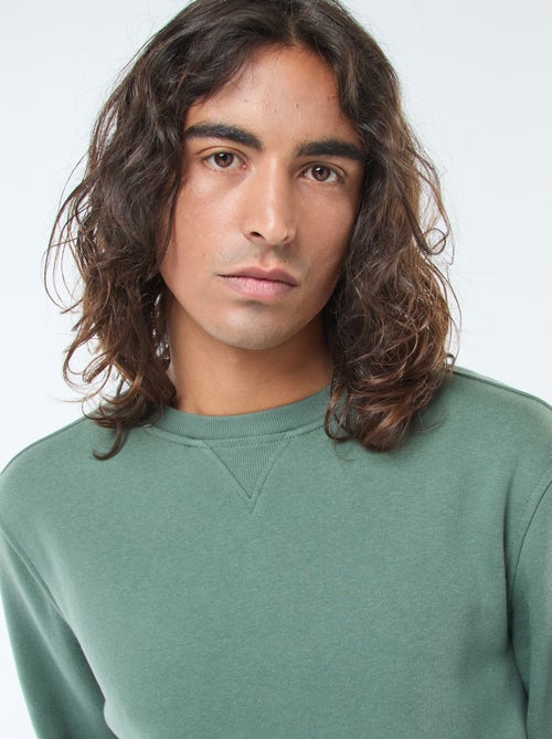 Sweat uni à col rond en molleton gratté - Kiabi