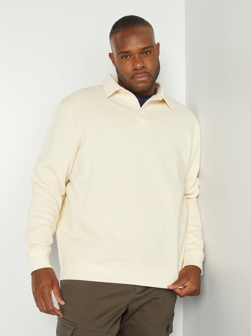 Sweat uni avec col boutonné Blanc - Kiabi