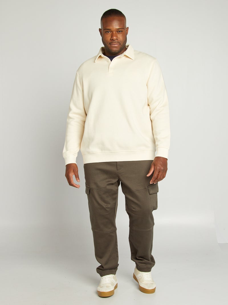 Sweat uni avec col boutonné Blanc - Kiabi