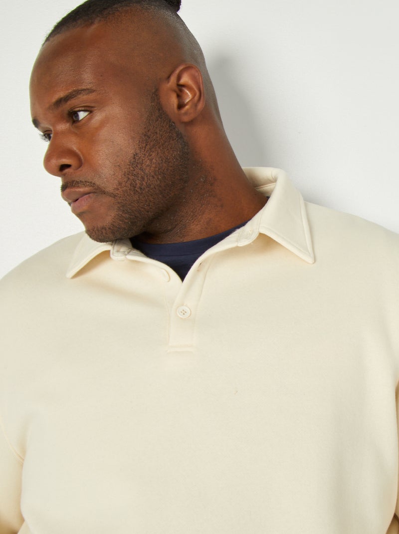 Sweat uni avec col boutonné Blanc - Kiabi