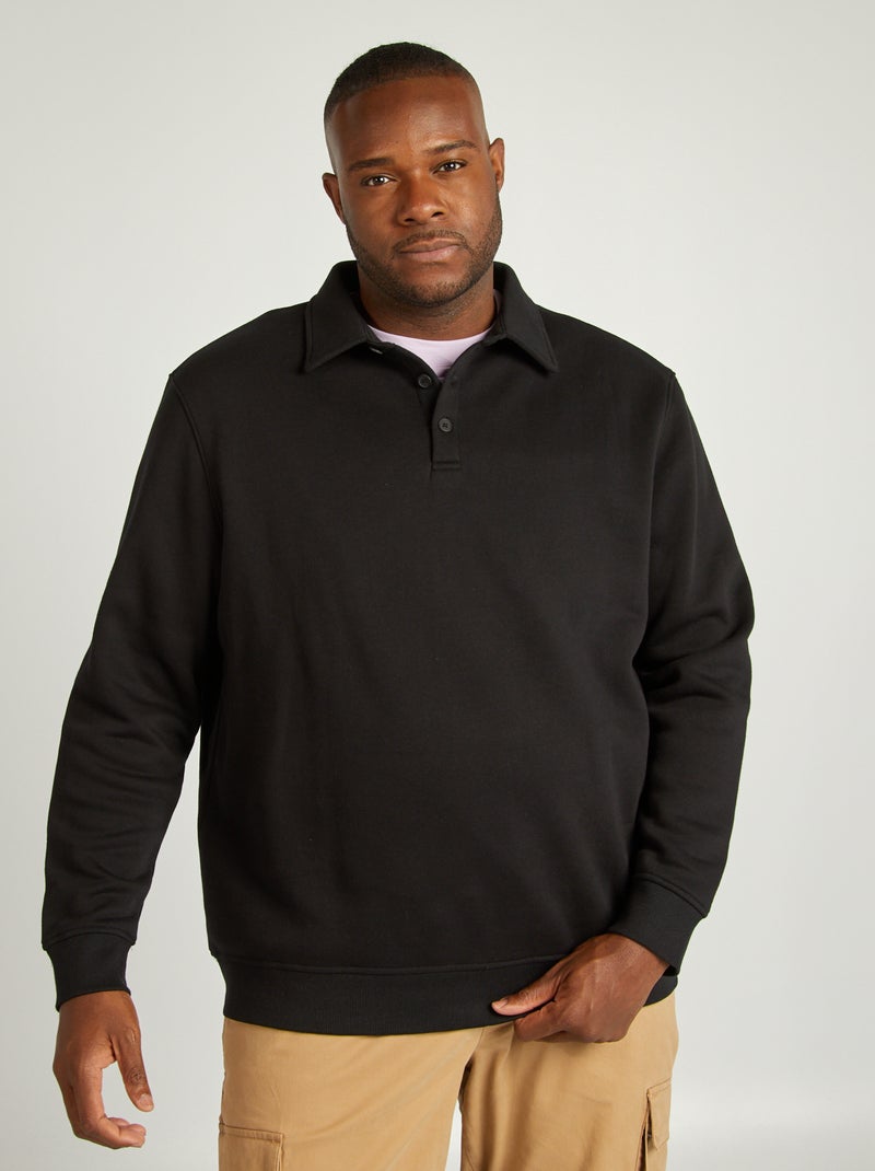 Sweat uni avec col boutonné noir - Kiabi