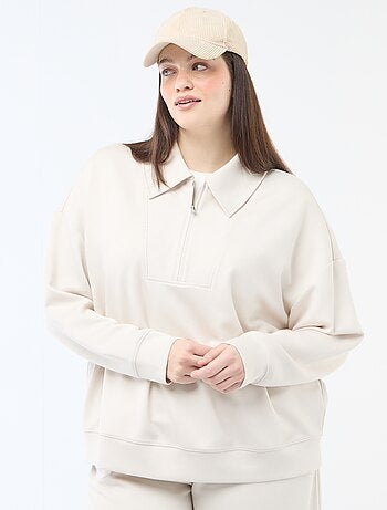 Sweat uni avec col camionneur zippé