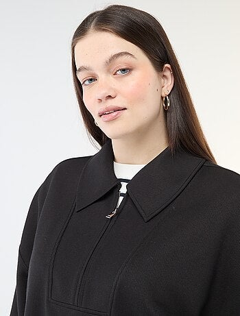 Sweat uni avec col camionneur zippé