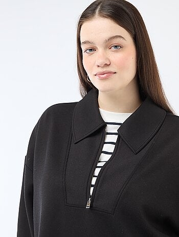 Sweat uni avec col camionneur zippé