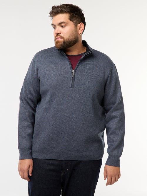 Sweat uni avec col montant zippé façon camionneur - Kiabi