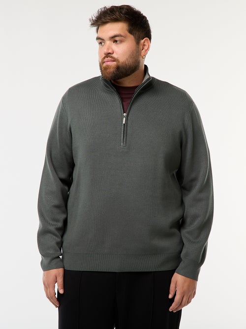 Sweat uni avec col montant zippé façon camionneur - Kiabi