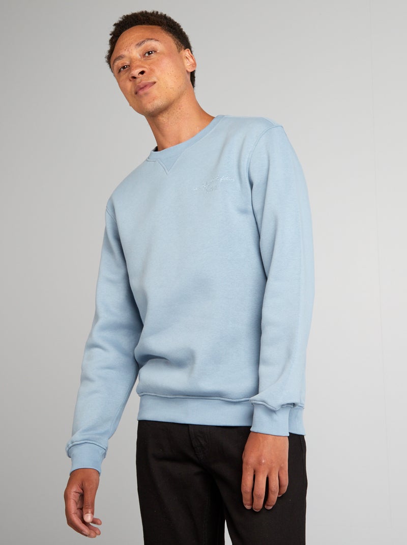 Sweat uni avec inscription brodée Bleu - Kiabi