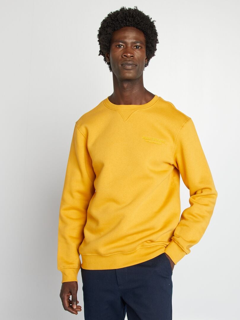 Sweat uni avec inscription brodée Jaune moutard - Kiabi