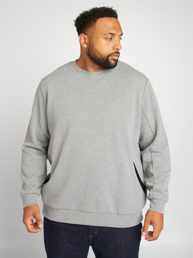 Sweat uni avec poches zippées Gris - Kiabi