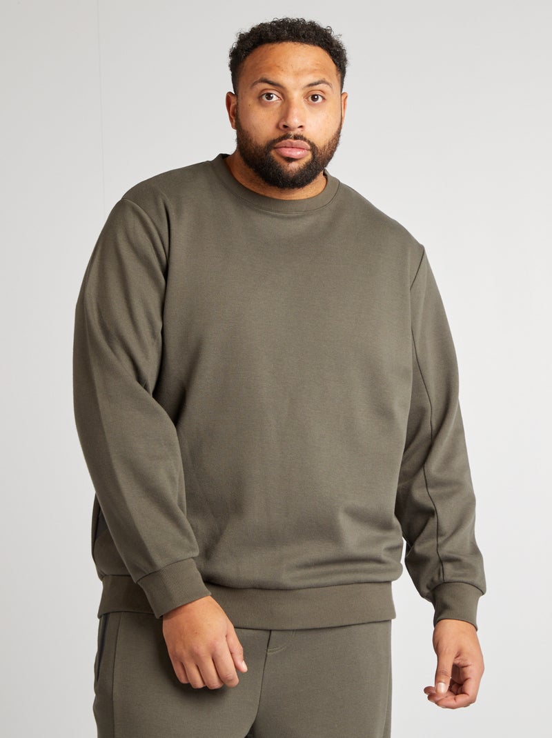 Sweat uni avec poches zippées Kaki - Kiabi