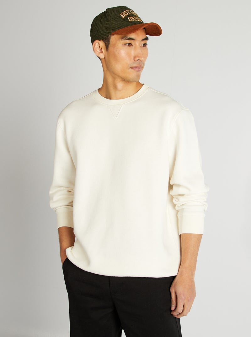 Sweat uni col rond Blanc - Kiabi