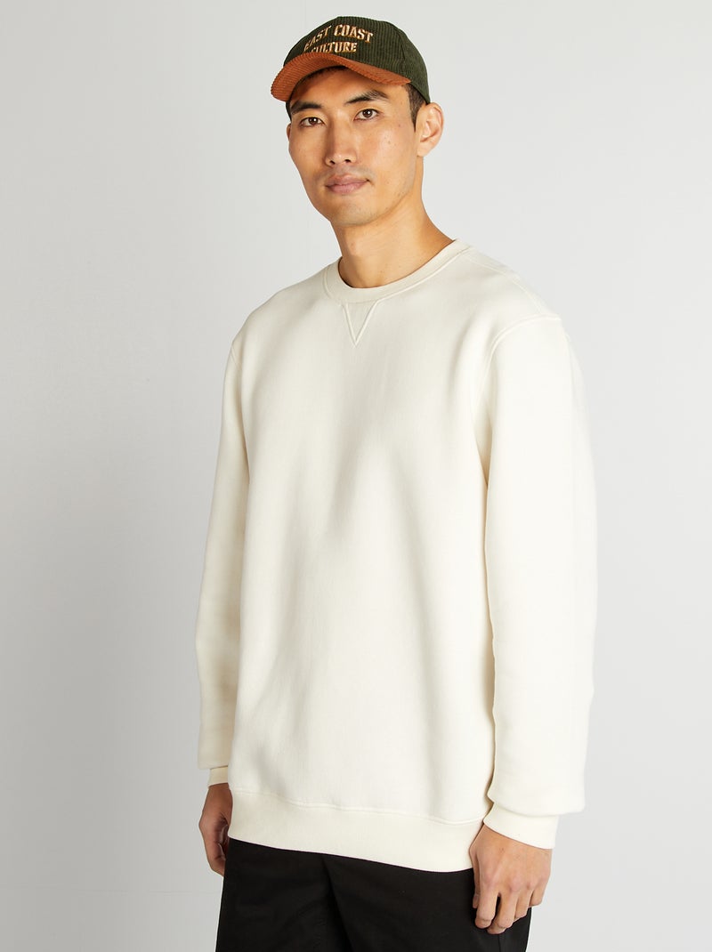 Sweat uni col rond Blanc - Kiabi