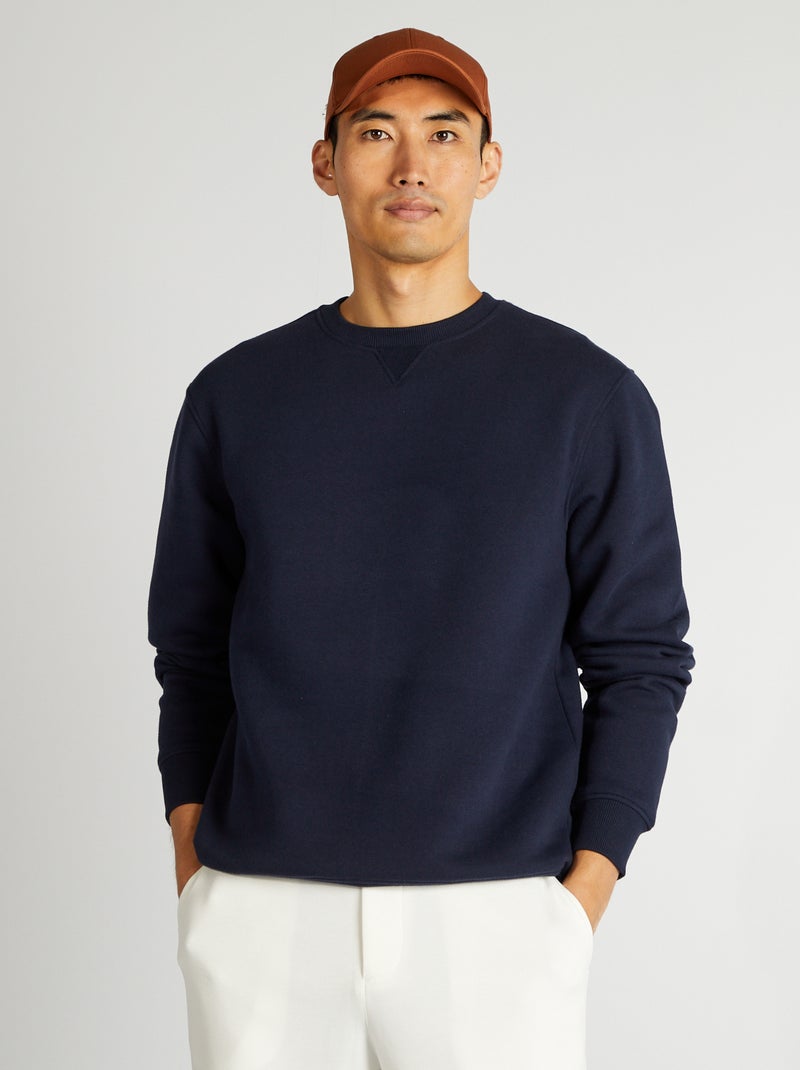 Sweat uni col rond Bleu - Kiabi