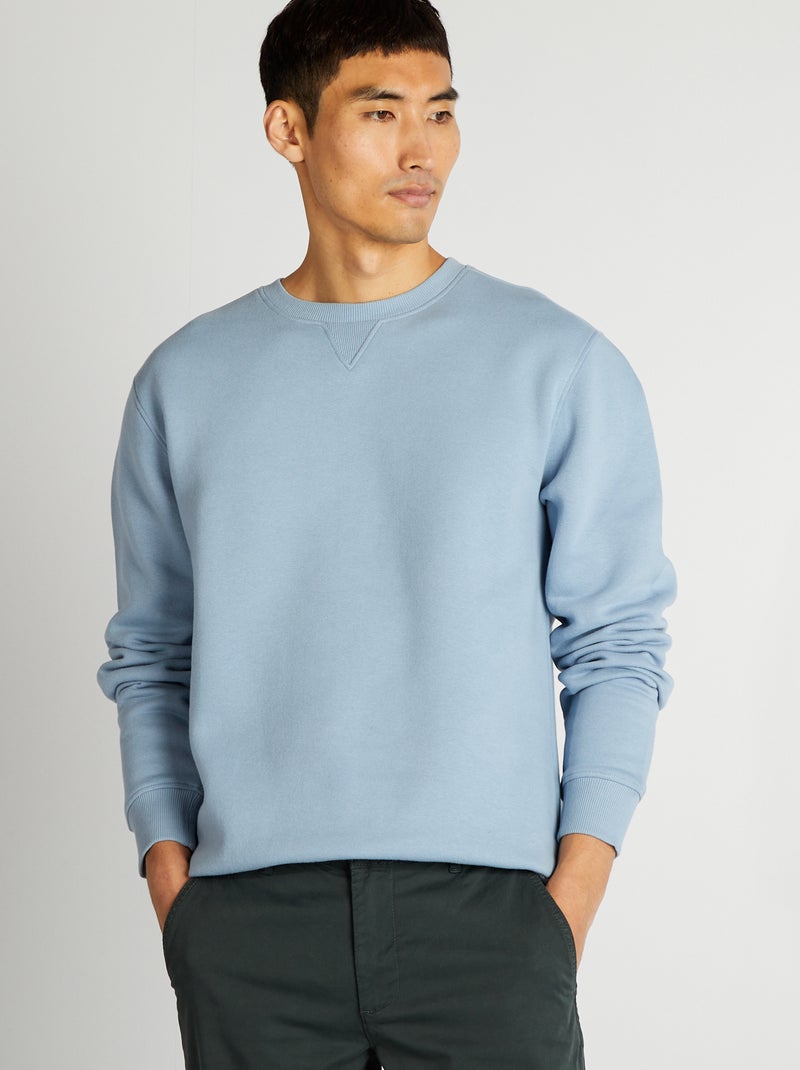 Sweat uni col rond Bleu - Kiabi