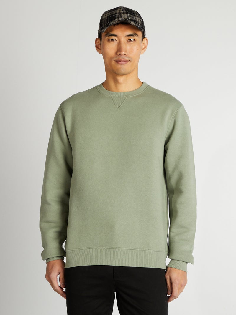 Sweat uni col rond Vert - Kiabi