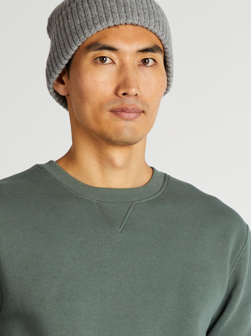 Sweat uni col rond Vert - Kiabi