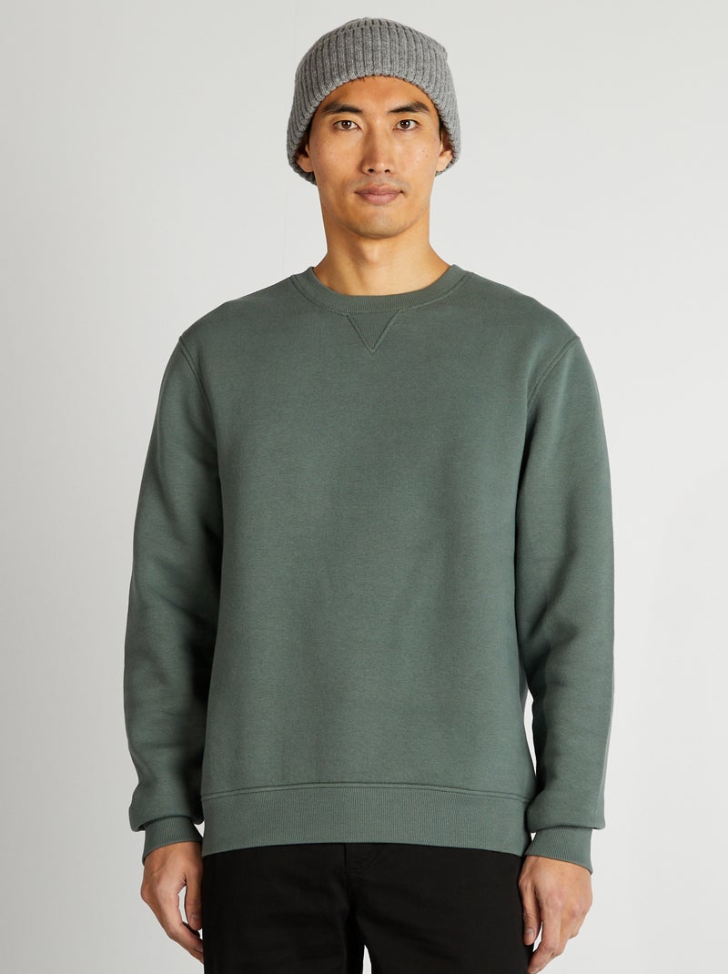 Sweat uni col rond Vert - Kiabi
