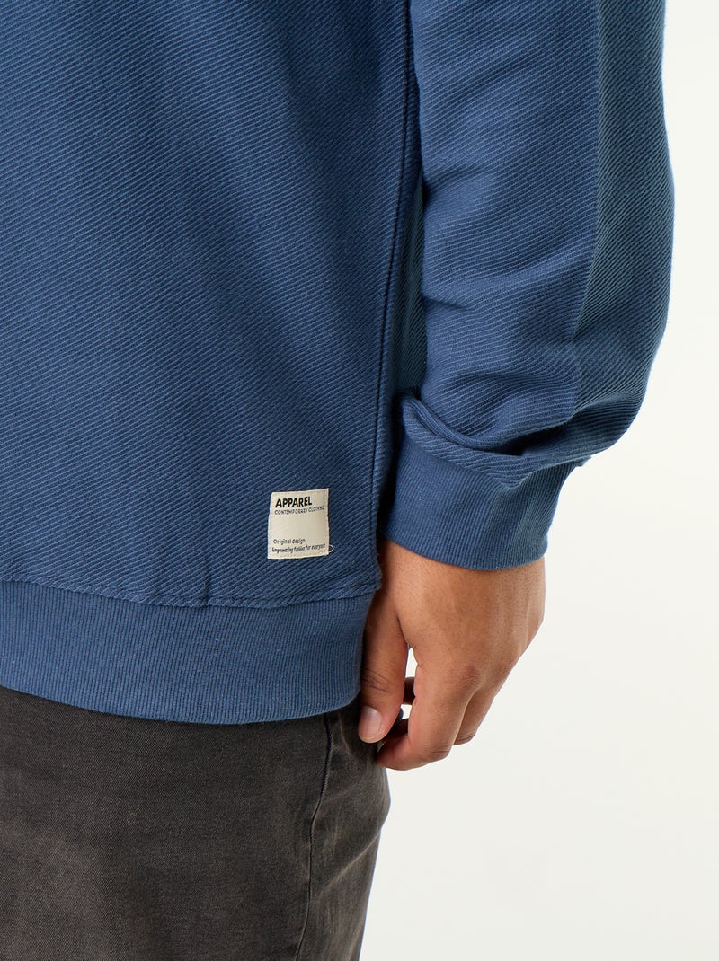 Sweat uni en maille côtelée Bleu - Kiabi