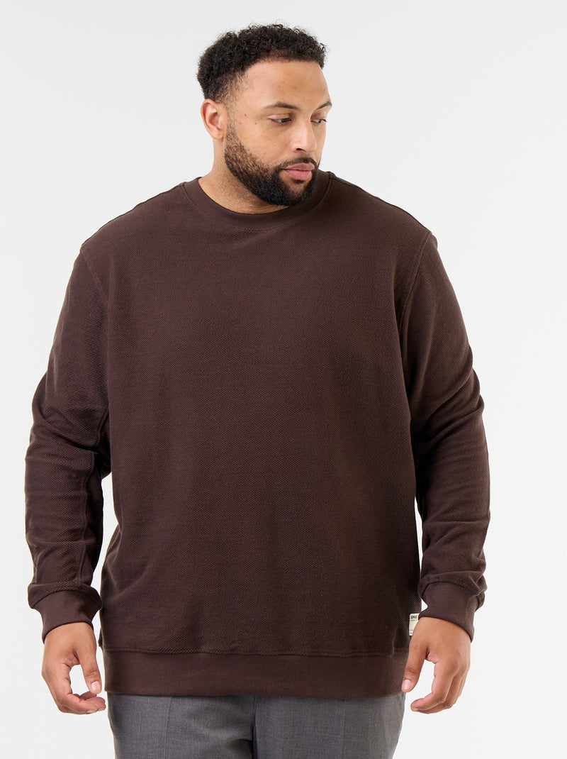 Sweat uni en maille côtelée Marron - Kiabi