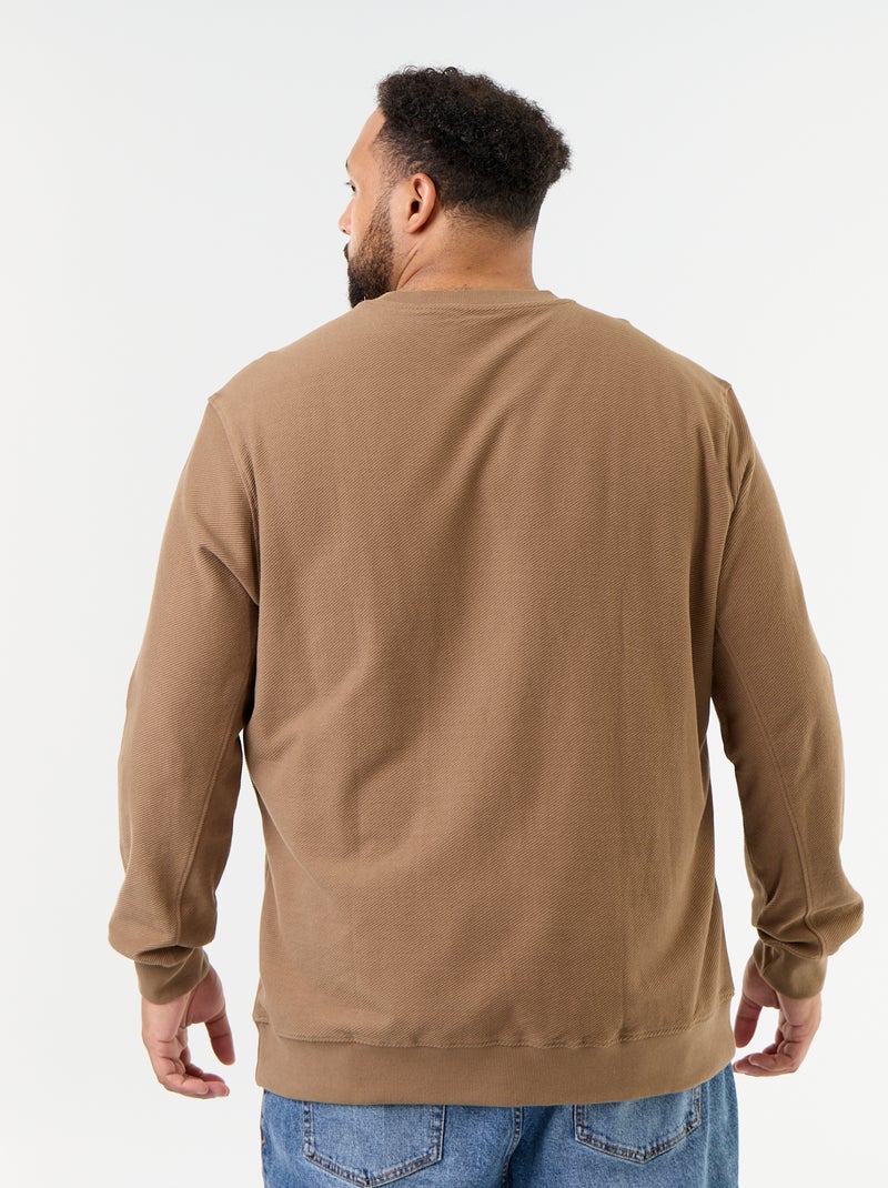 Sweat uni en maille côtelée Marron - Kiabi