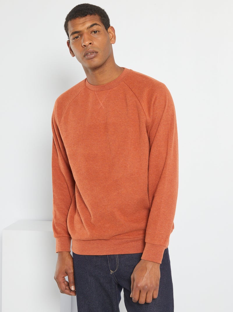 Sweat uni en maille douce orange chiné - Kiabi