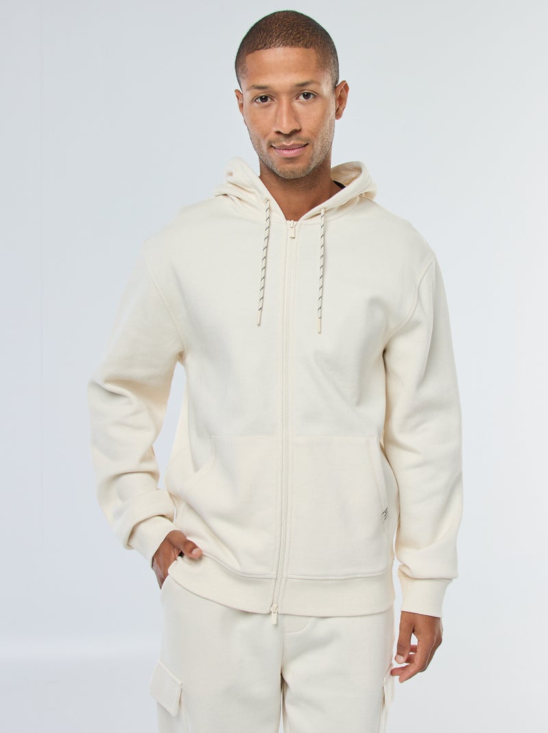 Sweat uni en maille piquée à capuche Blanc - Kiabi