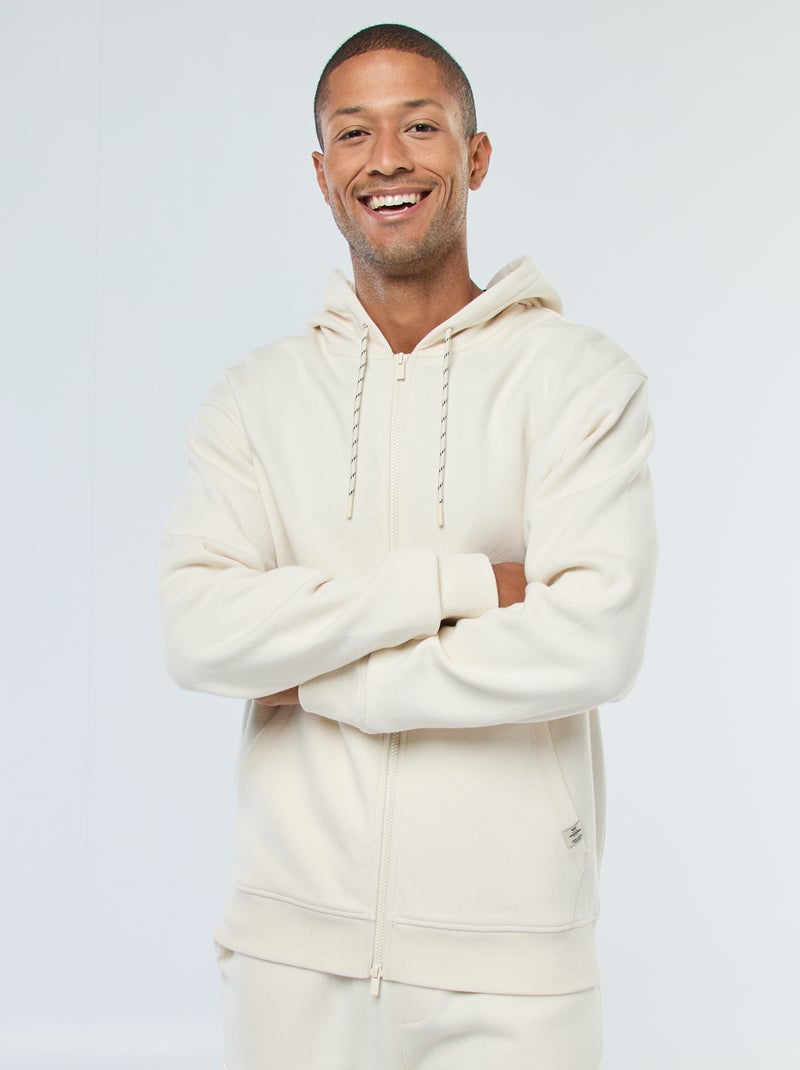 Sweat uni en maille piquée à capuche Blanc - Kiabi