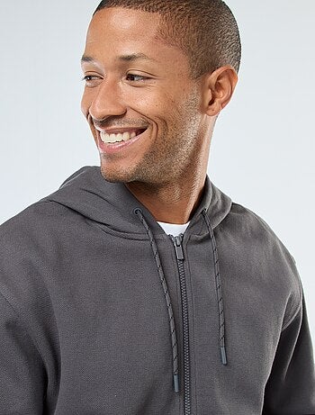 Sweat uni en maille piquée à capuche