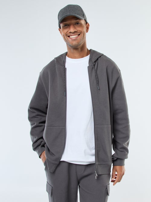 Sweat uni en maille piquée à capuche - Kiabi