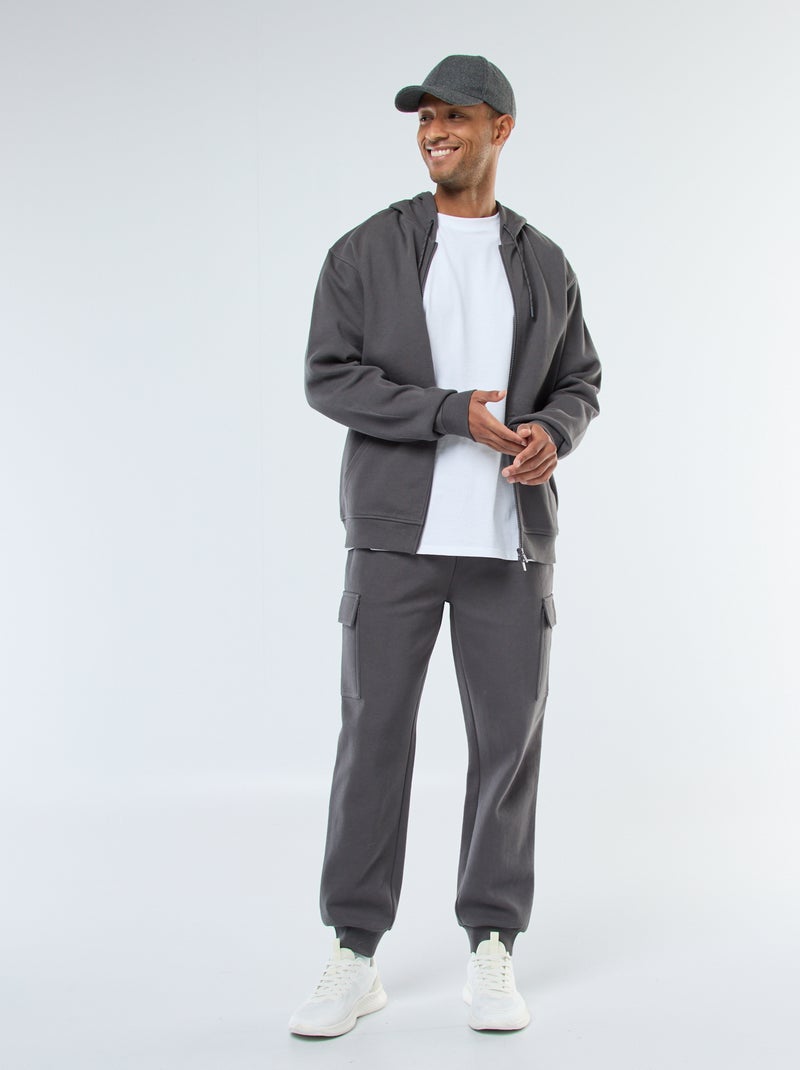 Sweat uni en maille piquée à capuche Gris - Kiabi