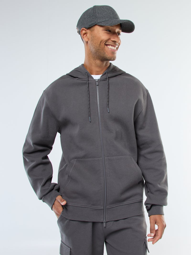 Sweat uni en maille piquée à capuche Gris - Kiabi