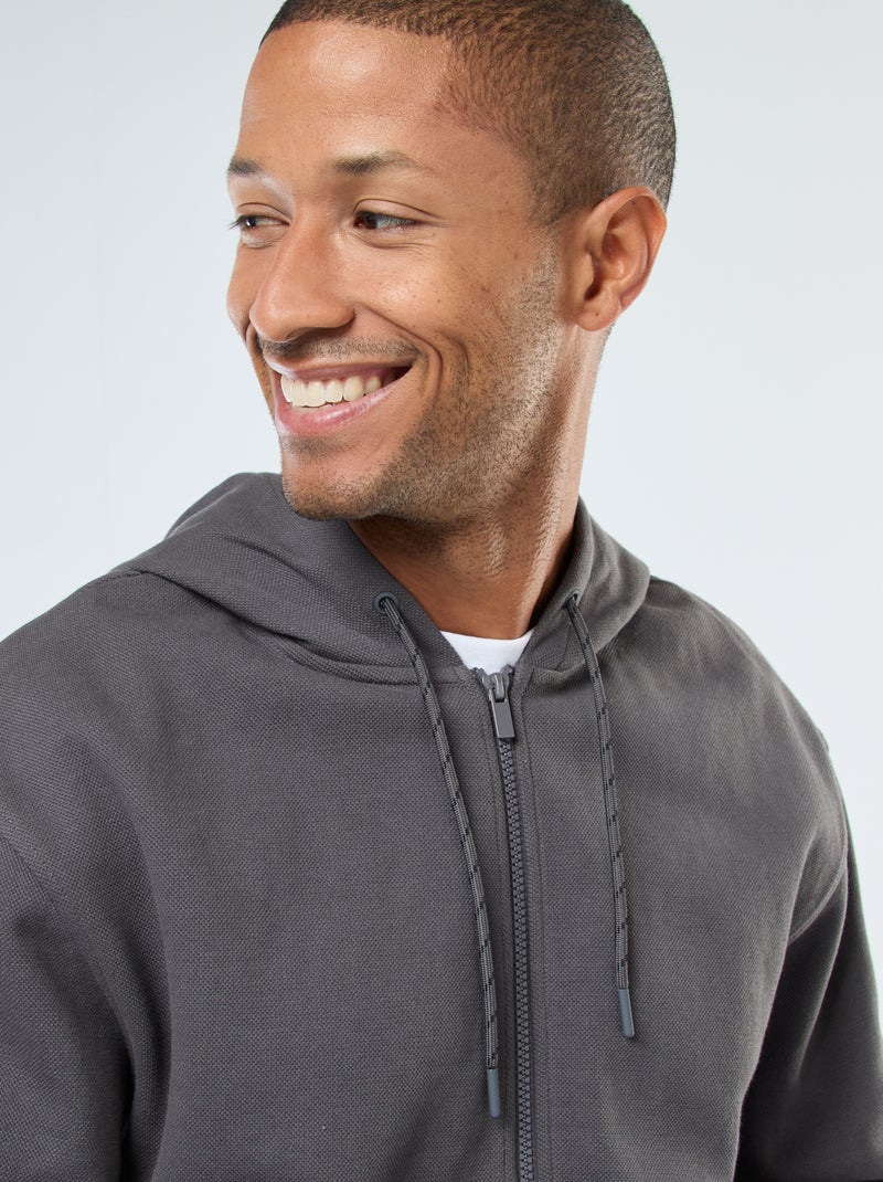 Sweat uni en maille piquée à capuche Gris - Kiabi