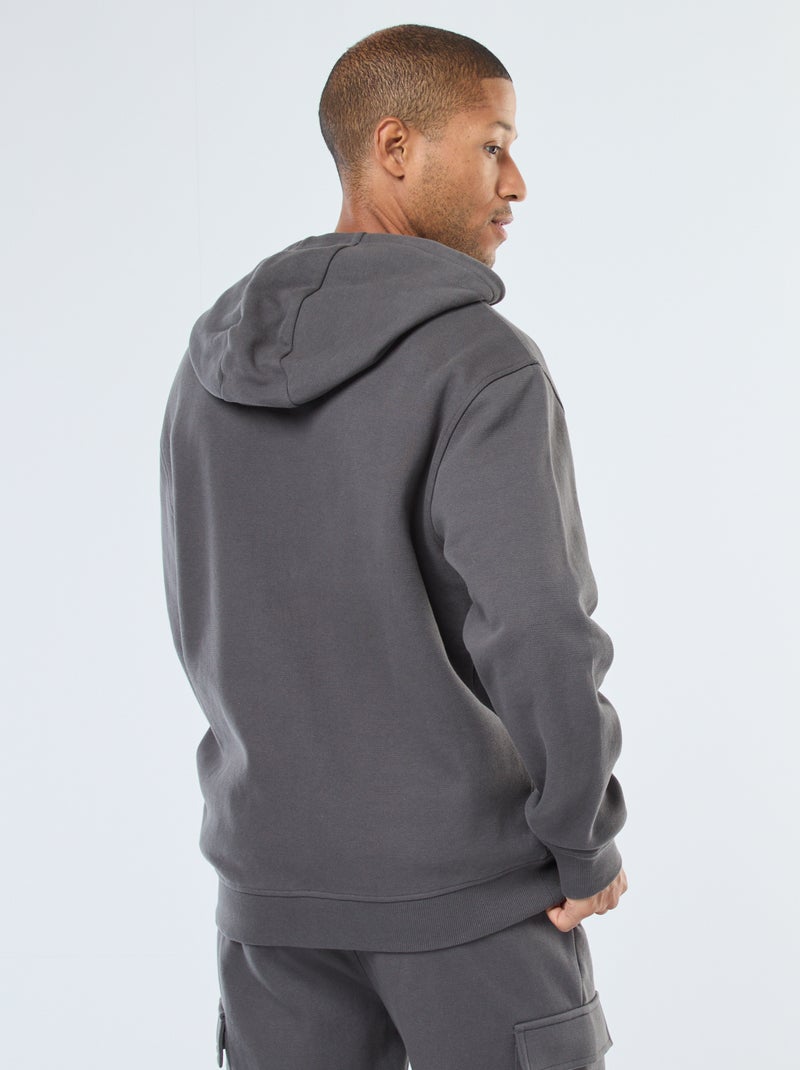 Sweat uni en maille piquée à capuche Gris - Kiabi