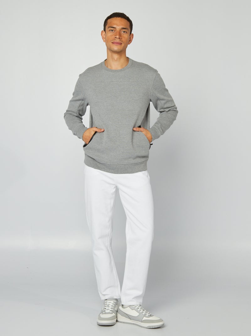 Sweat uni en maille piquée avec poches zippées Gris - Kiabi