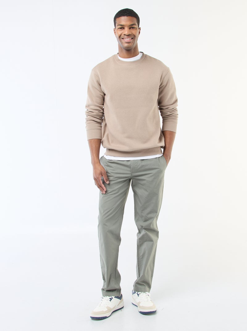 Sweat uni en molleton à col rond Beige - Kiabi