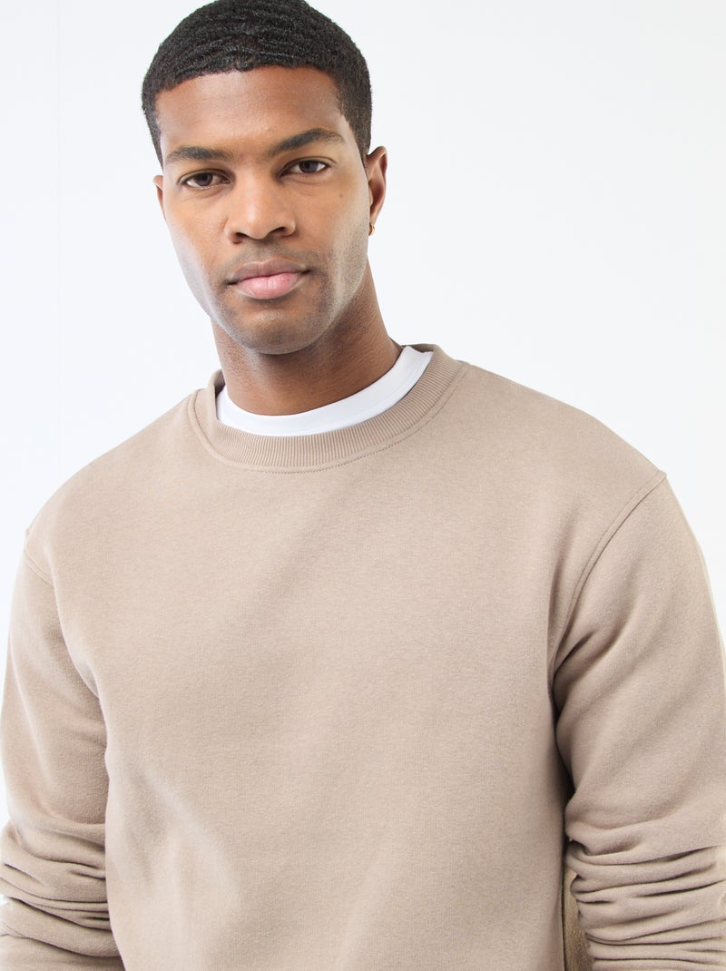 Sweat uni en molleton à col rond Beige - Kiabi