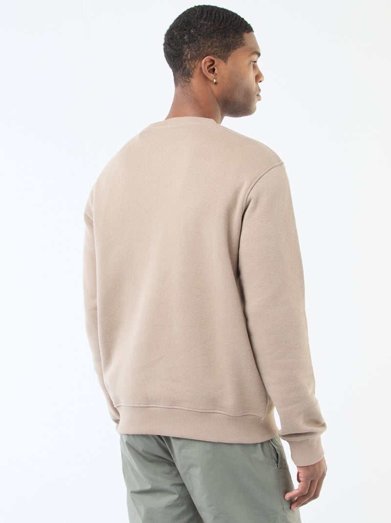 Sweat uni en molleton à col rond Beige - Kiabi