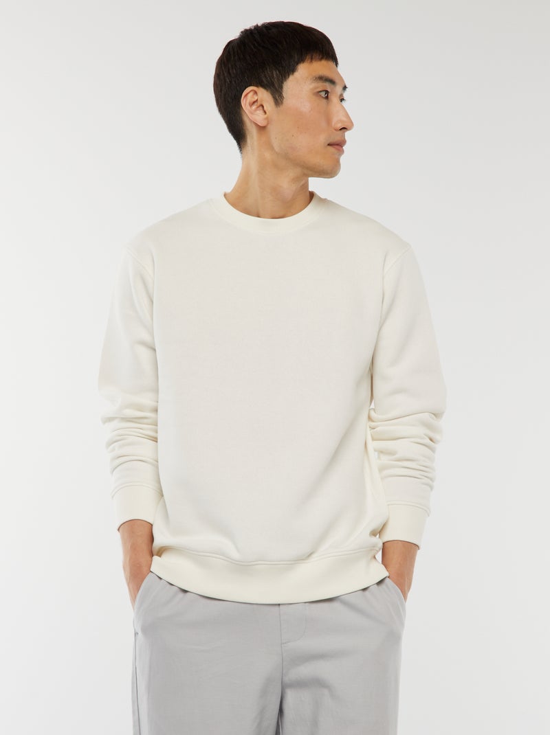 Sweat uni en molleton à col rond Blanc - Kiabi