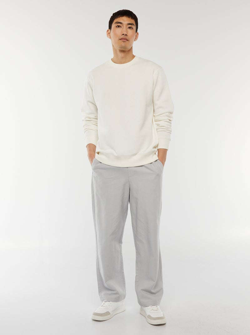 Sweat uni en molleton à col rond Blanc - Kiabi