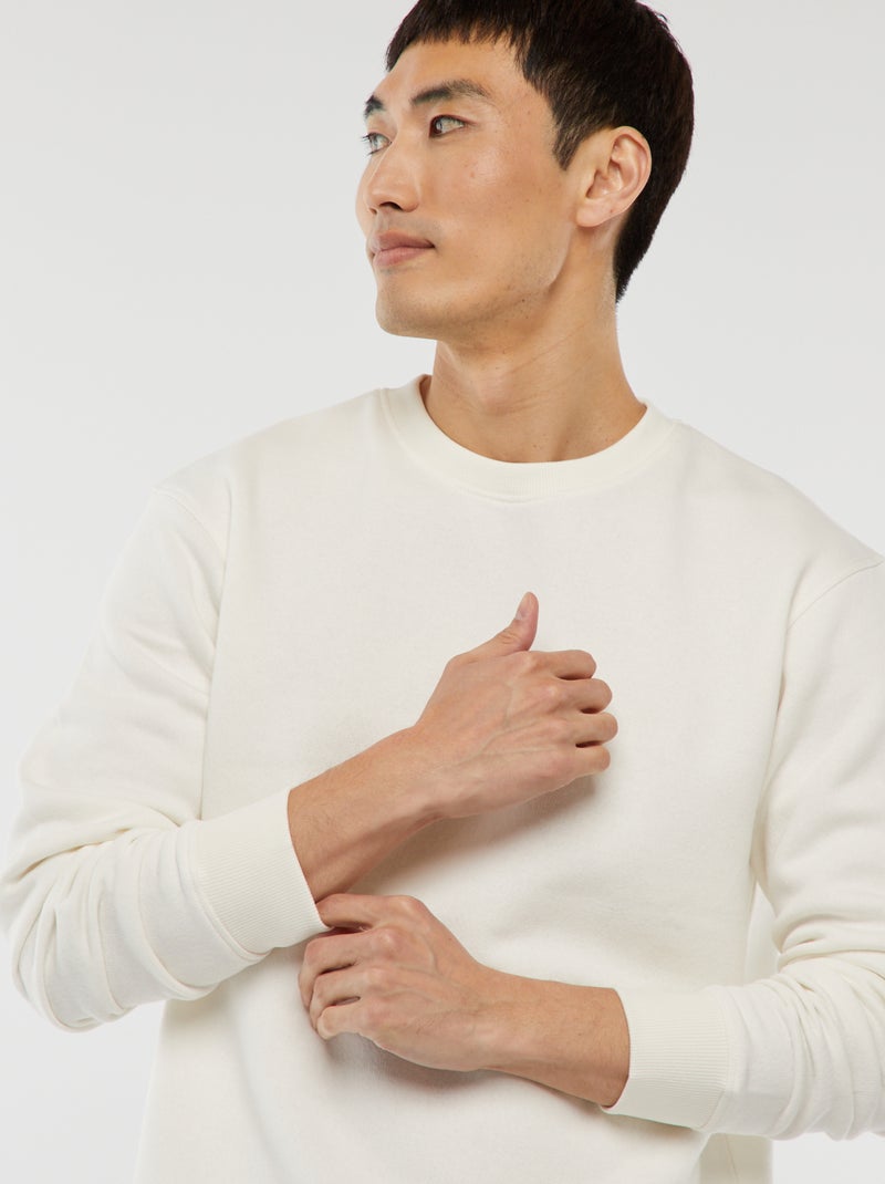 Sweat uni en molleton à col rond Blanc - Kiabi