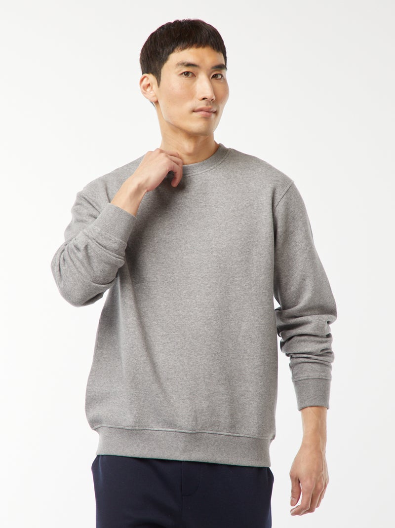 Sweat uni en molleton à col rond Gris - Kiabi