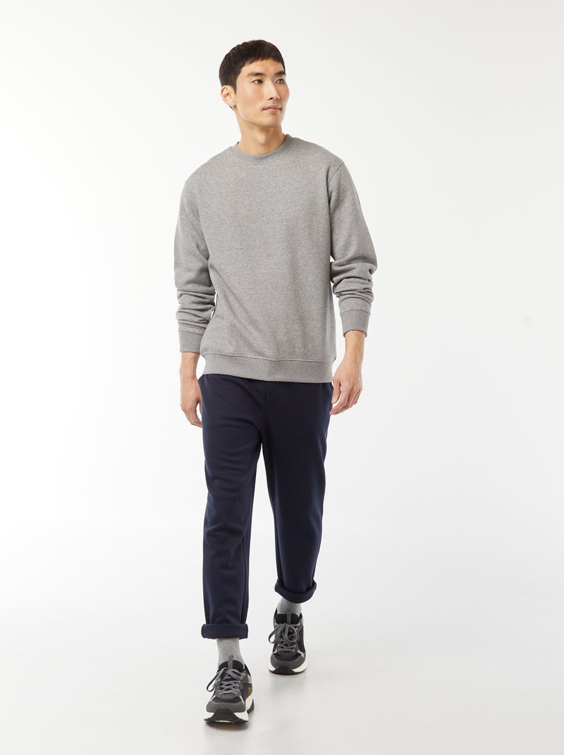 Sweat uni en molleton à col rond Gris - Kiabi