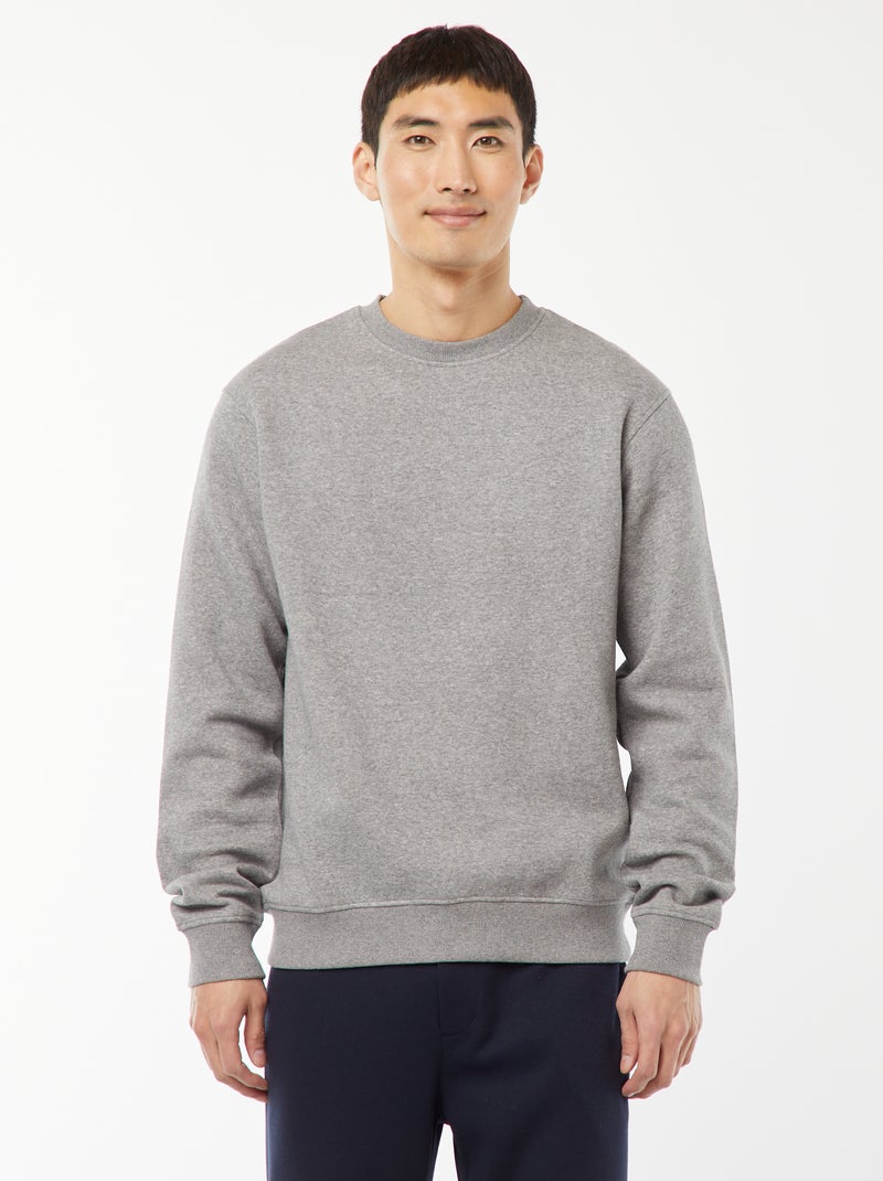 Sweat uni en molleton à col rond Gris - Kiabi