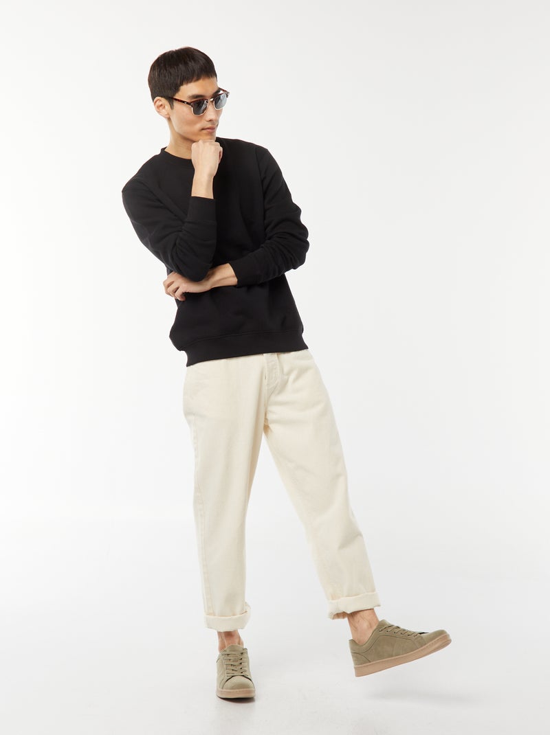 Sweat uni en molleton à col rond Noir - Kiabi