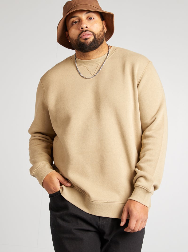 Sweat uni en molleton Beige - Kiabi